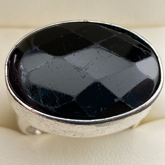 Charles Albert Black Onyx .950 Fine Silver Modernist 1" Ring Sz. 8.5 Thick Band - Picture 10 of 13